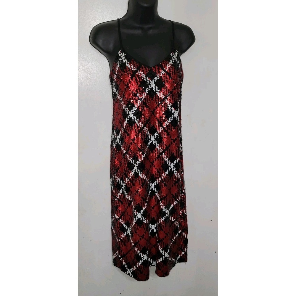 Michael Michael Kors Sequined Slip Dress Plaid Red And‎ Black Size XS